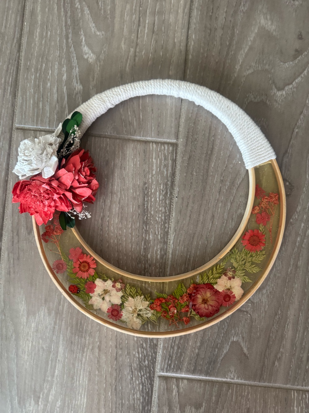 Vintage lucite and dried flower wreath